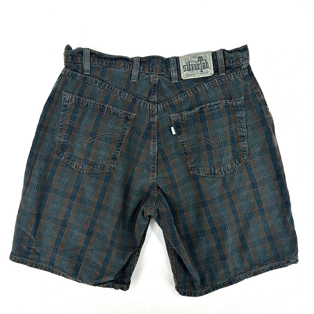 Vintage Levi's Silver Tab Loose Shorts Mens Size 34 Plaid Denim Cotton 90s USA